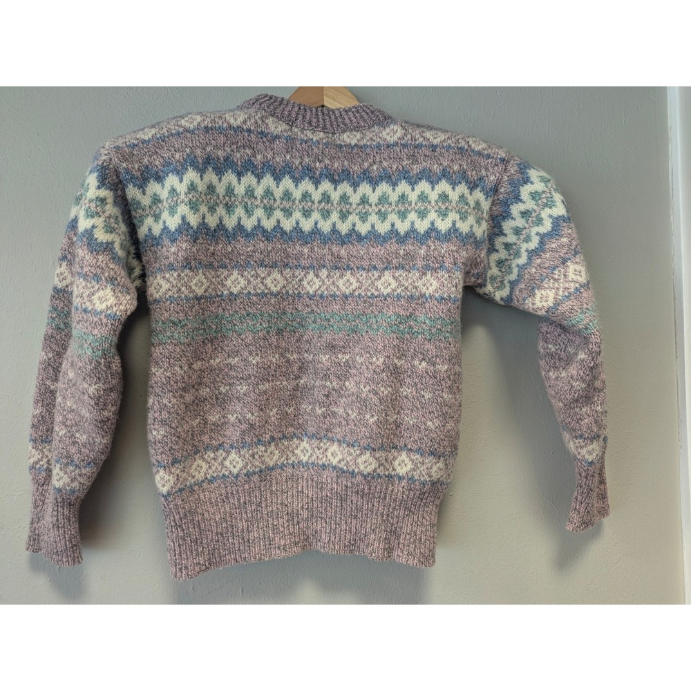 Eddie Bauer Fair Isle Sweater Womens S Purple Wool Blend Vintage Made in USA